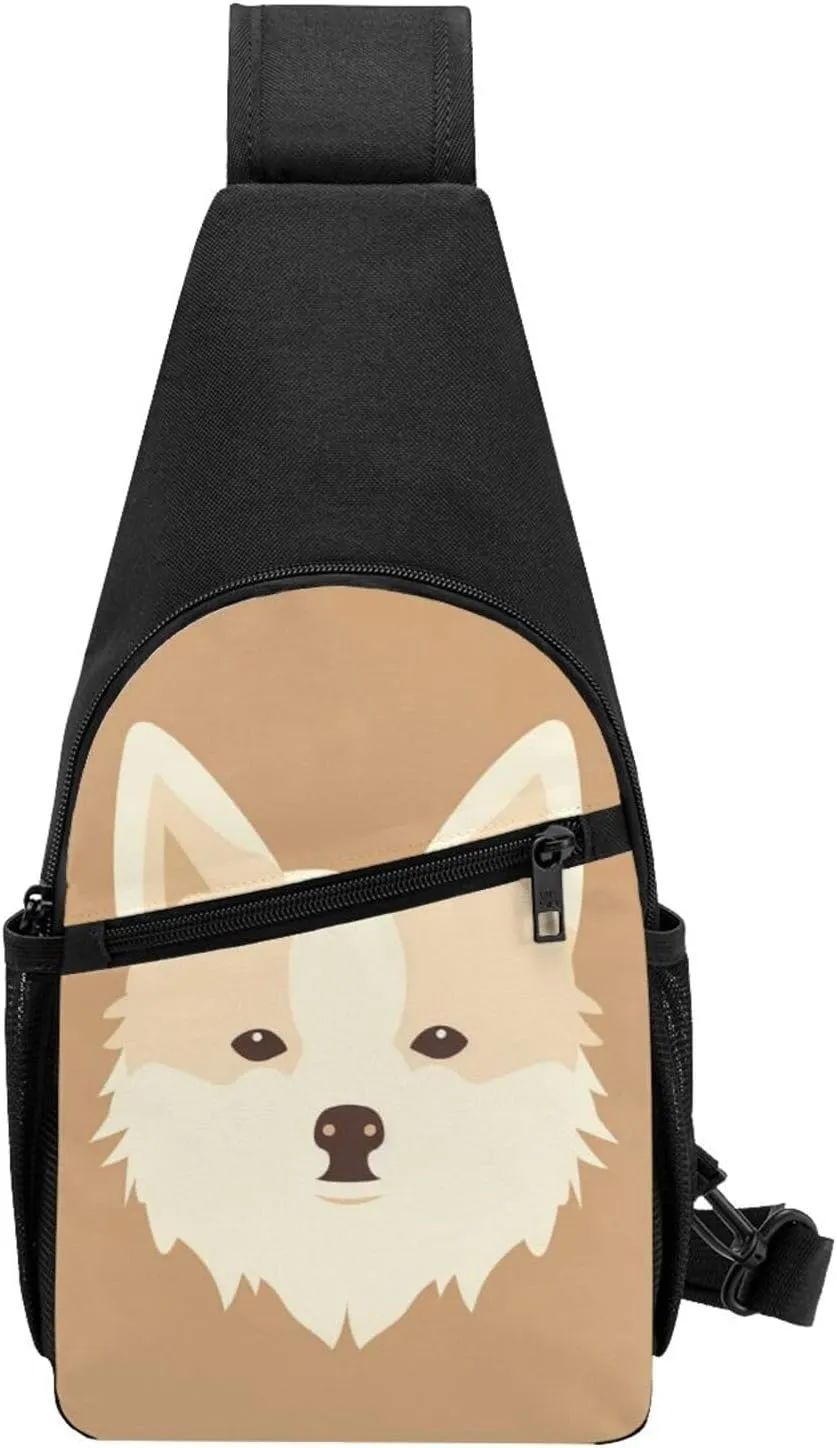Crossbody Sling Backpack Sling Bag for Men Women Cross Chest Bag Shoulder Bag Cartoon Dog Face Travel Hiking Daypack