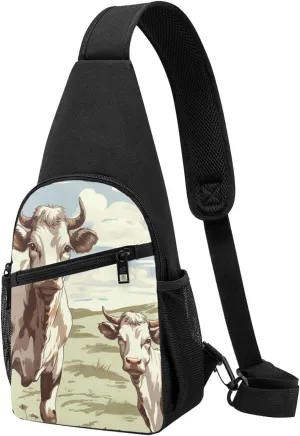 Crossbody Sling Backpack Sling Bag for Men Women Cross Chest Bag Shoulder Bag Cows pattern Travel Hiking Daypack