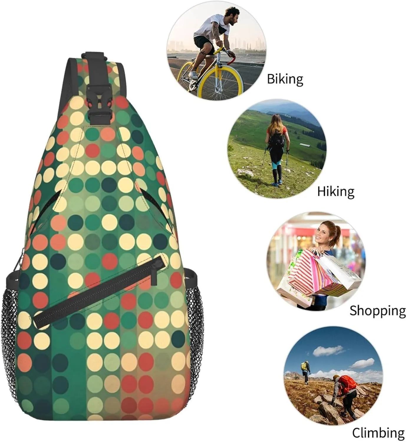 Crossbody Sling Backpack Sling Bag For Men Women Cross Chest Bag Shoulder Bag Flat Style Polka Dots Travel Hiking Daypack