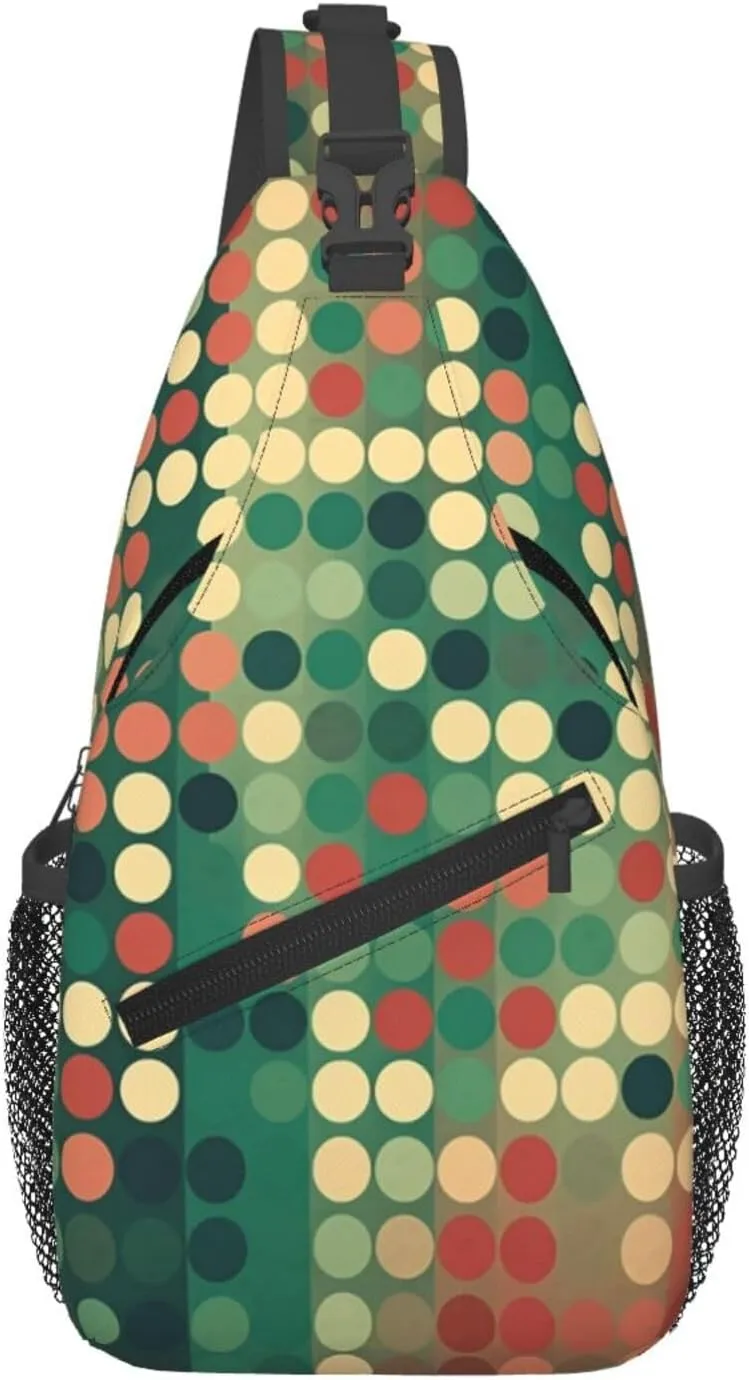 Crossbody Sling Backpack Sling Bag For Men Women Cross Chest Bag Shoulder Bag Flat Style Polka Dots Travel Hiking Daypack