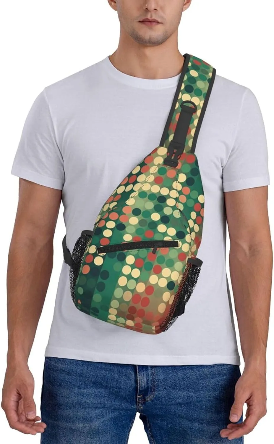 Crossbody Sling Backpack Sling Bag For Men Women Cross Chest Bag Shoulder Bag Flat Style Polka Dots Travel Hiking Daypack