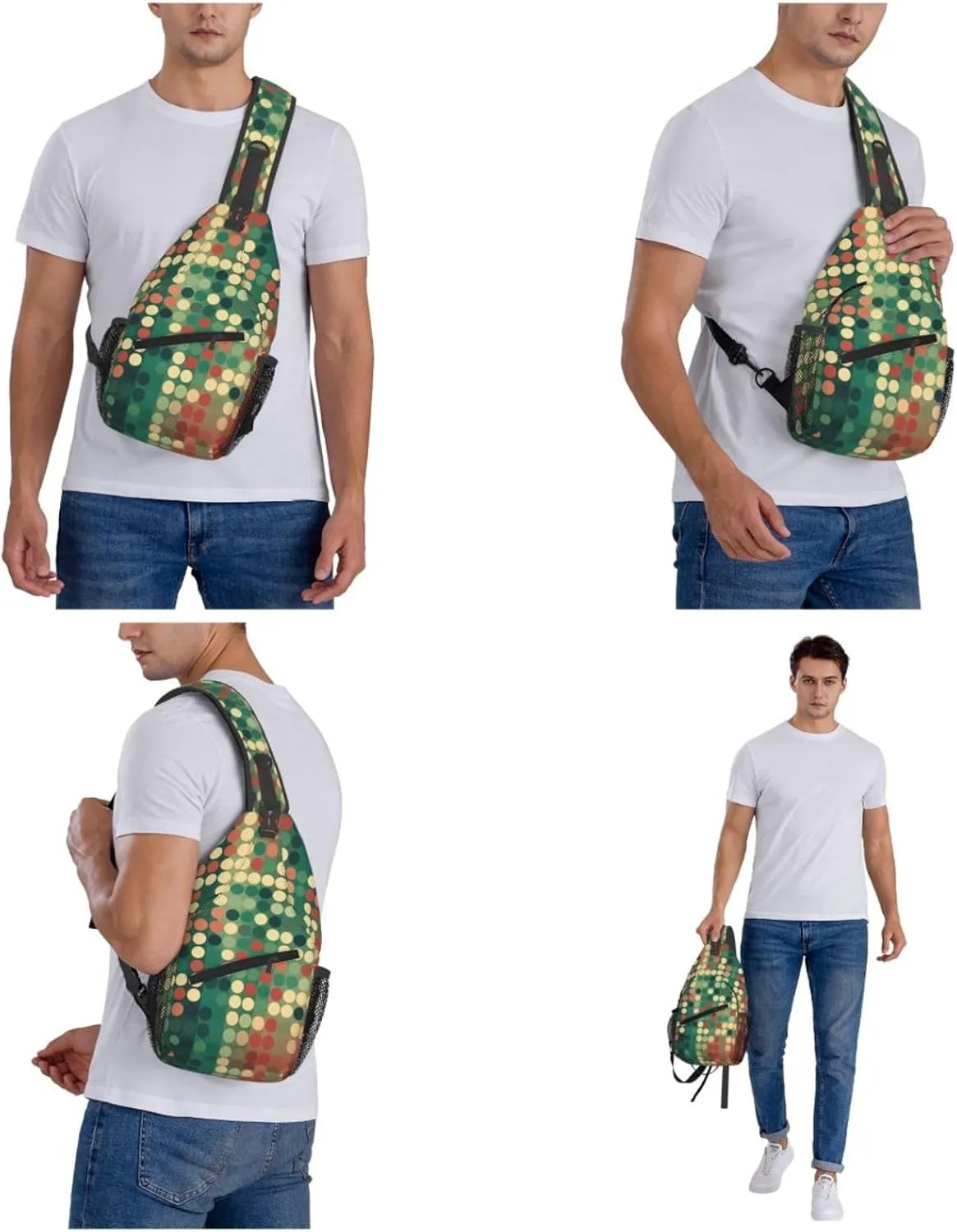 Crossbody Sling Backpack Sling Bag For Men Women Cross Chest Bag Shoulder Bag Flat Style Polka Dots Travel Hiking Daypack