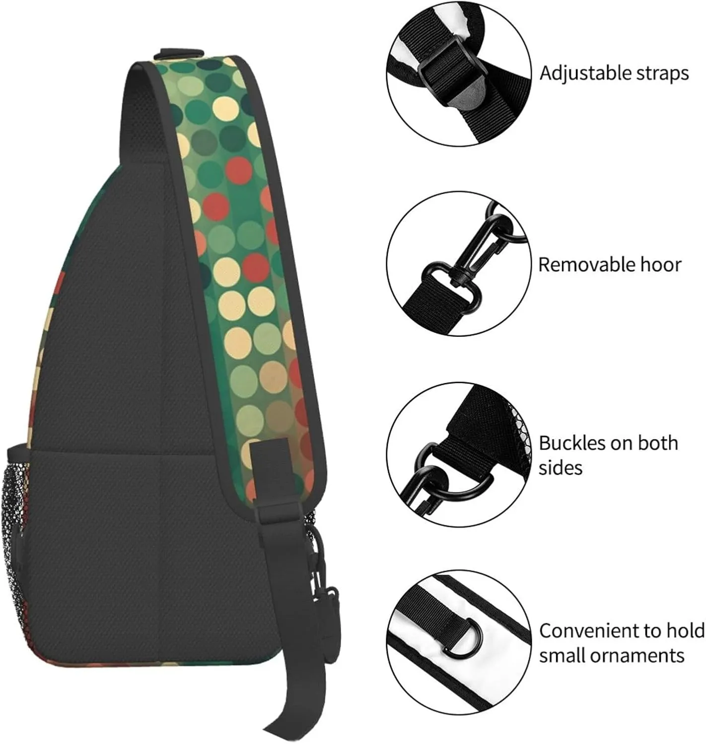 Crossbody Sling Backpack Sling Bag For Men Women Cross Chest Bag Shoulder Bag Flat Style Polka Dots Travel Hiking Daypack
