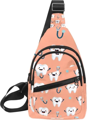 Crossbody Sling Backpack Sling Bag for Women Men, Dental Teeth Fanny Packs Chest Bag for Running Hiking