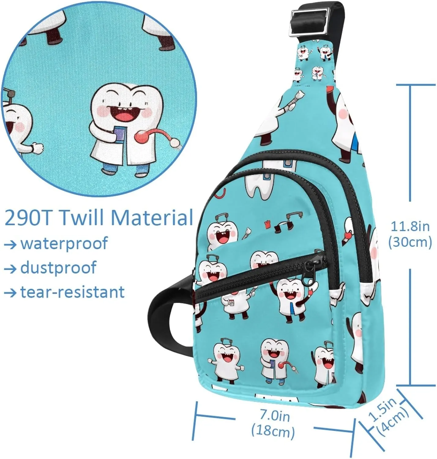 Crossbody Sling Backpack Sling Bag for Women Men, Funny Doctor Tooth Fanny Packs Chest Bag for Running Hiking