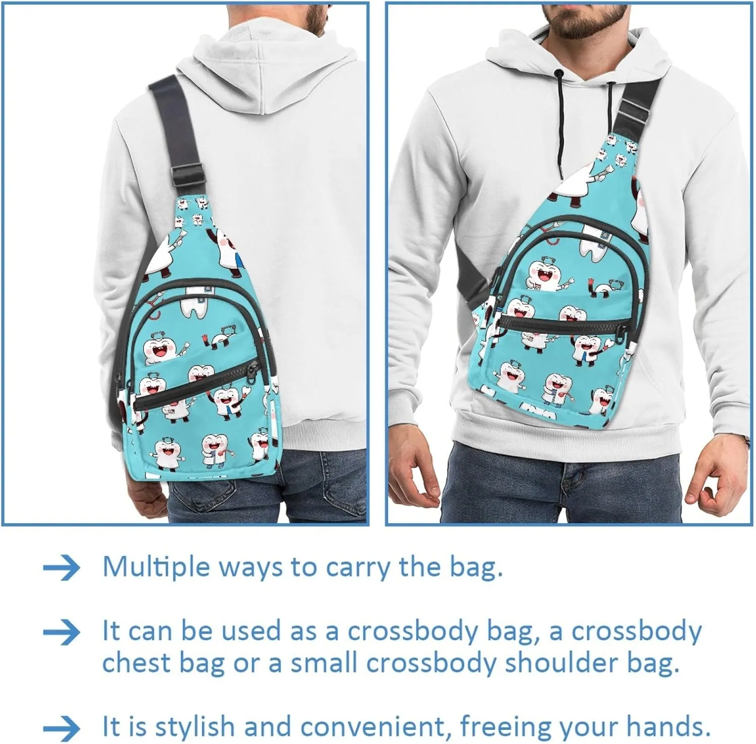 Crossbody Sling Backpack Sling Bag for Women Men, Funny Doctor Tooth Fanny Packs Chest Bag for Running Hiking