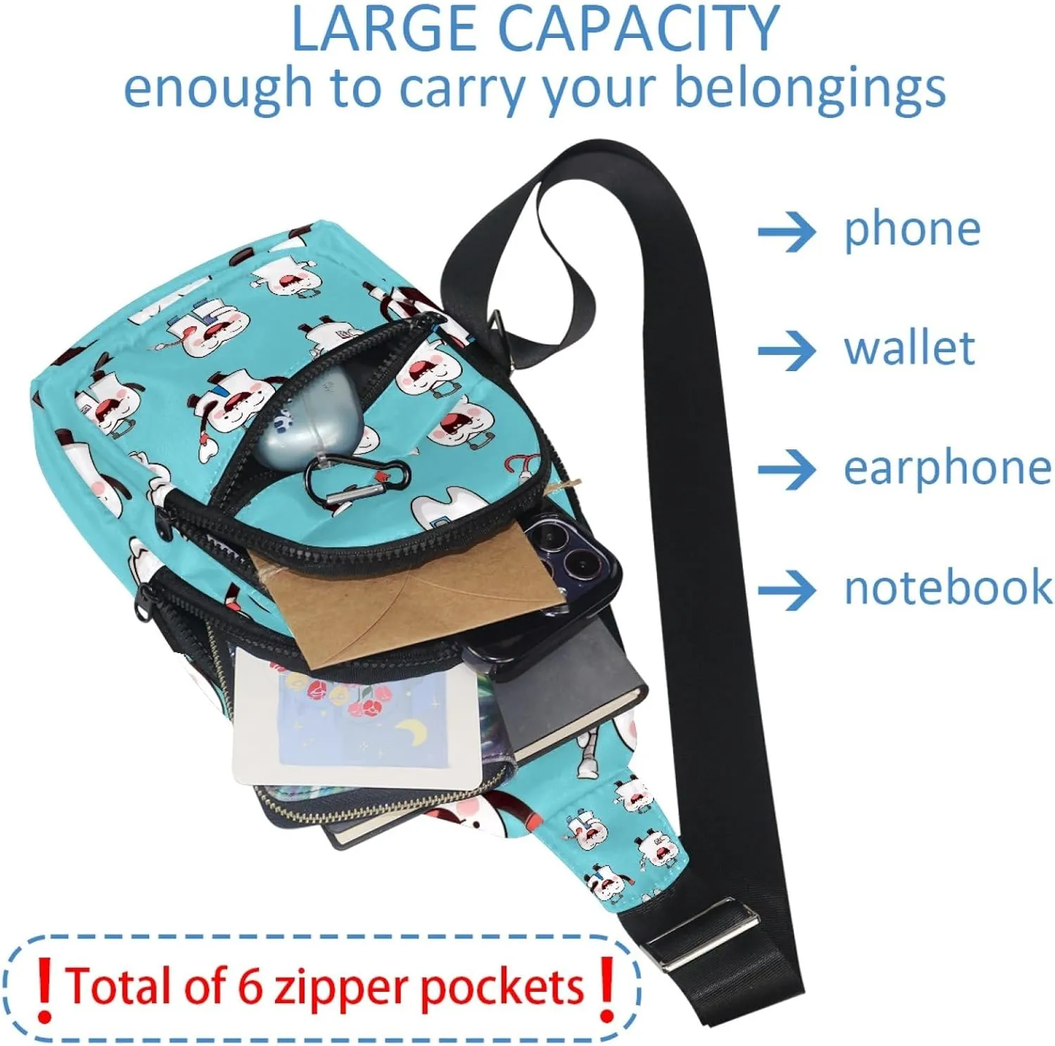 Crossbody Sling Backpack Sling Bag for Women Men, Funny Doctor Tooth Fanny Packs Chest Bag for Running Hiking