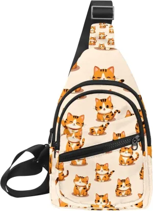 Crossbody Sling Backpack Sling Bag for Women Men, Lucky Cat Pattern Fanny Packs Chest Bag for Running Hiking
