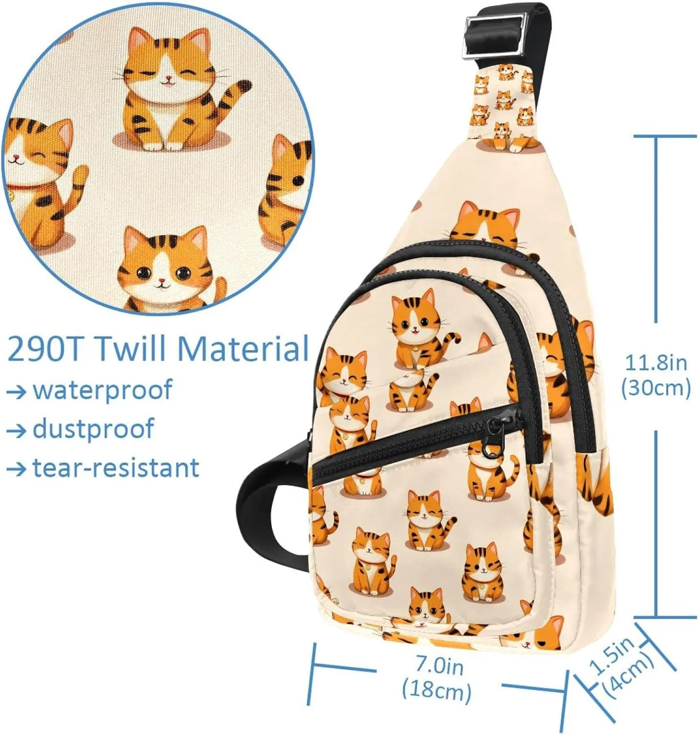 Crossbody Sling Backpack Sling Bag for Women Men, Lucky Cat Pattern Fanny Packs Chest Bag for Running Hiking