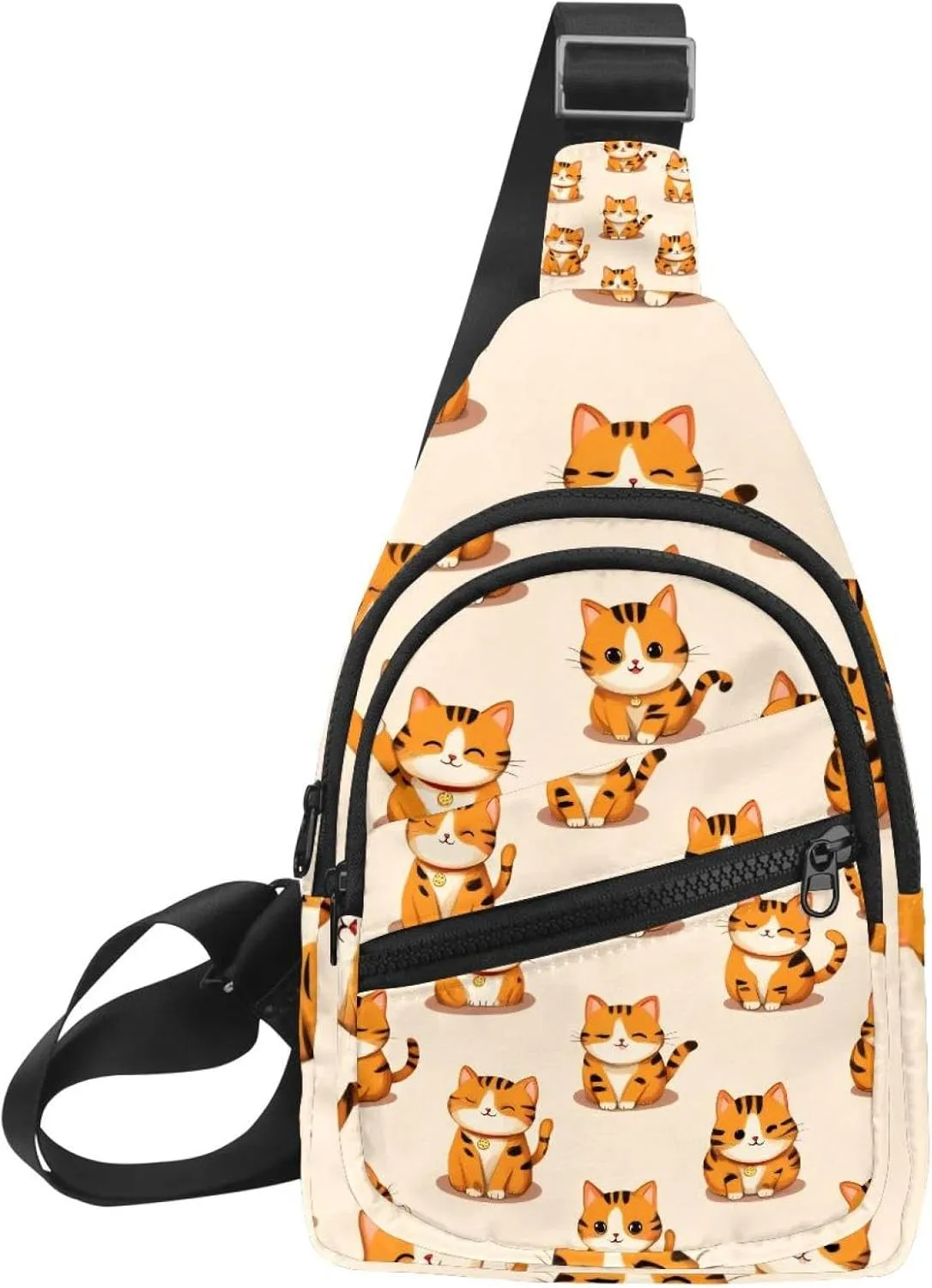Crossbody Sling Backpack Sling Bag for Women Men, Lucky Cat Pattern Fanny Packs Chest Bag for Running Hiking