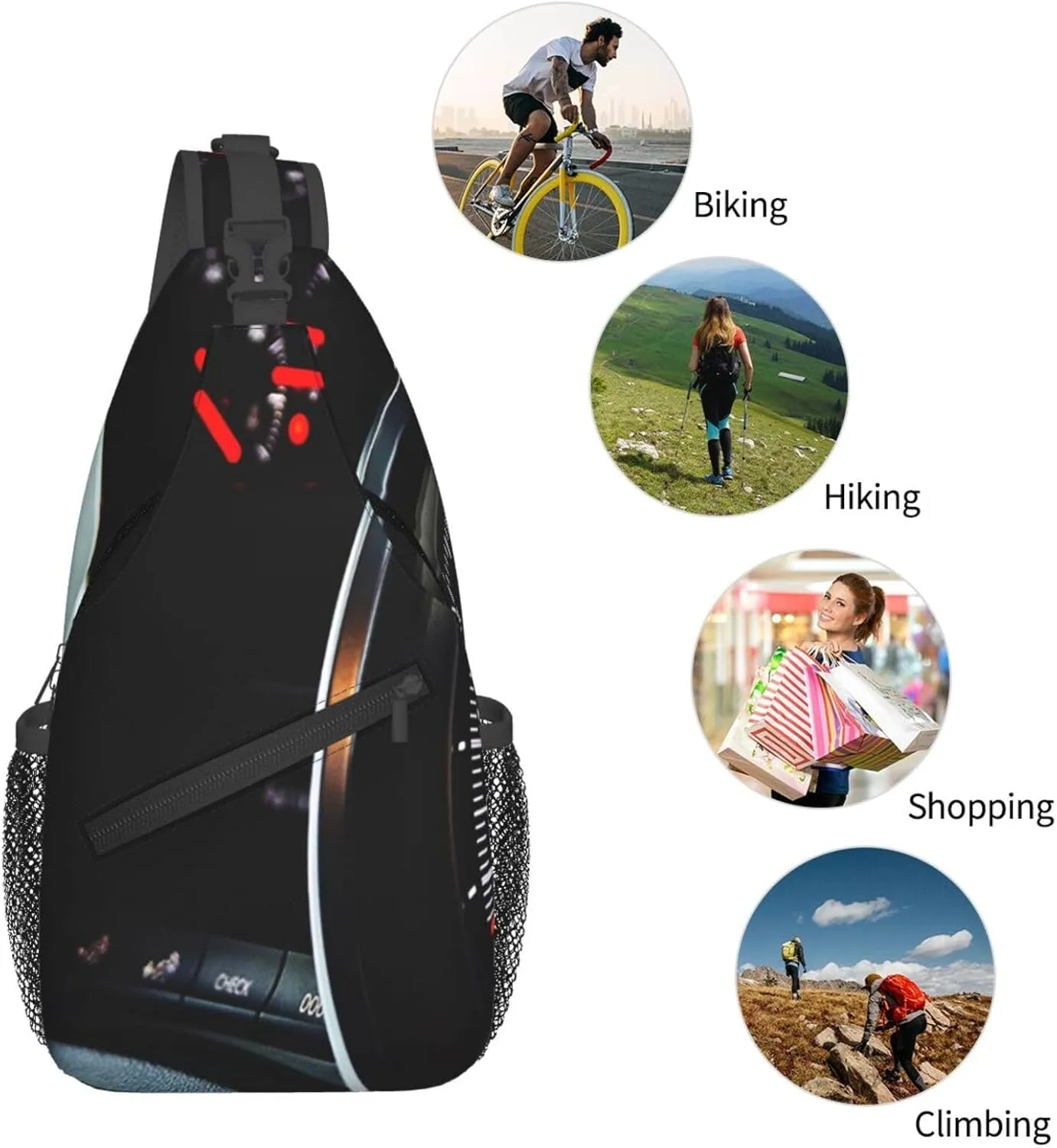 Crossbody Sling Bag for Men Women, Automobile Dashboard Race Car Sling Backpack Shoulder Chest Bag, Anti Theft Travel Hiking Daypacks