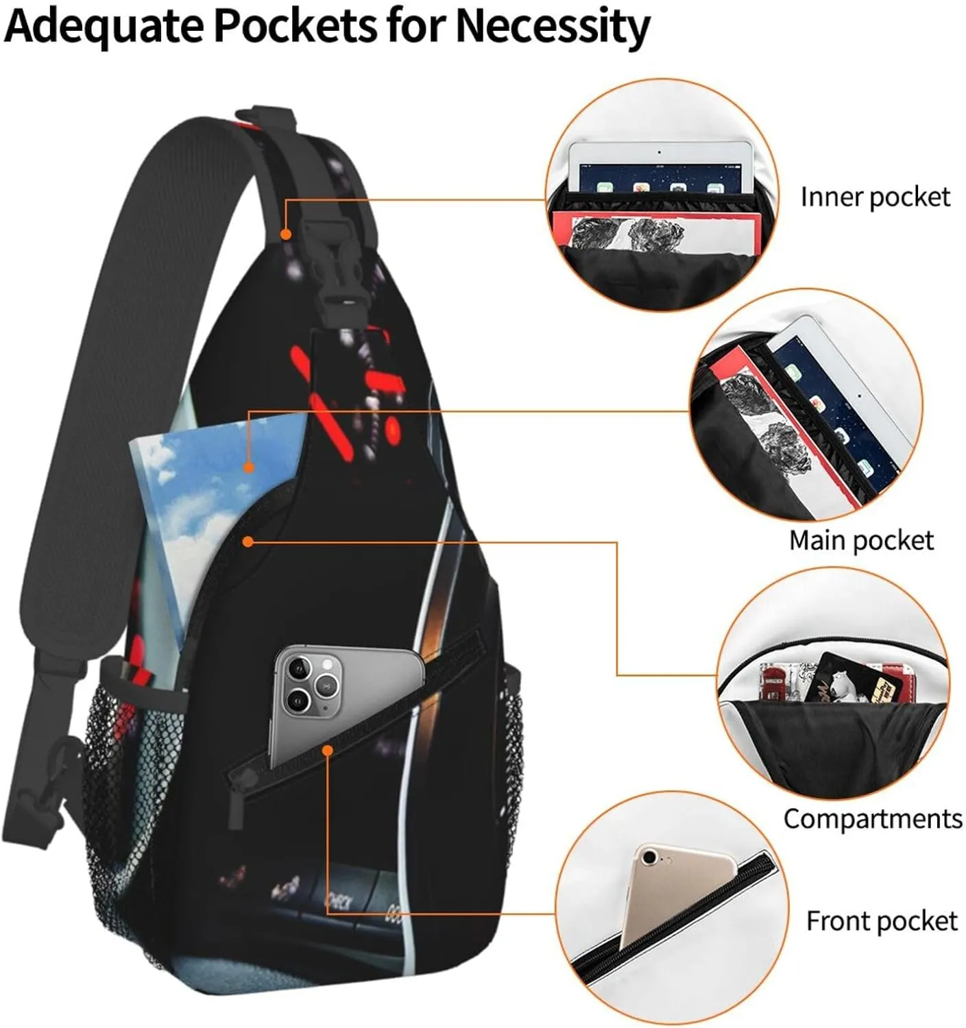 Crossbody Sling Bag for Men Women, Automobile Dashboard Race Car Sling Backpack Shoulder Chest Bag, Anti Theft Travel Hiking Daypacks