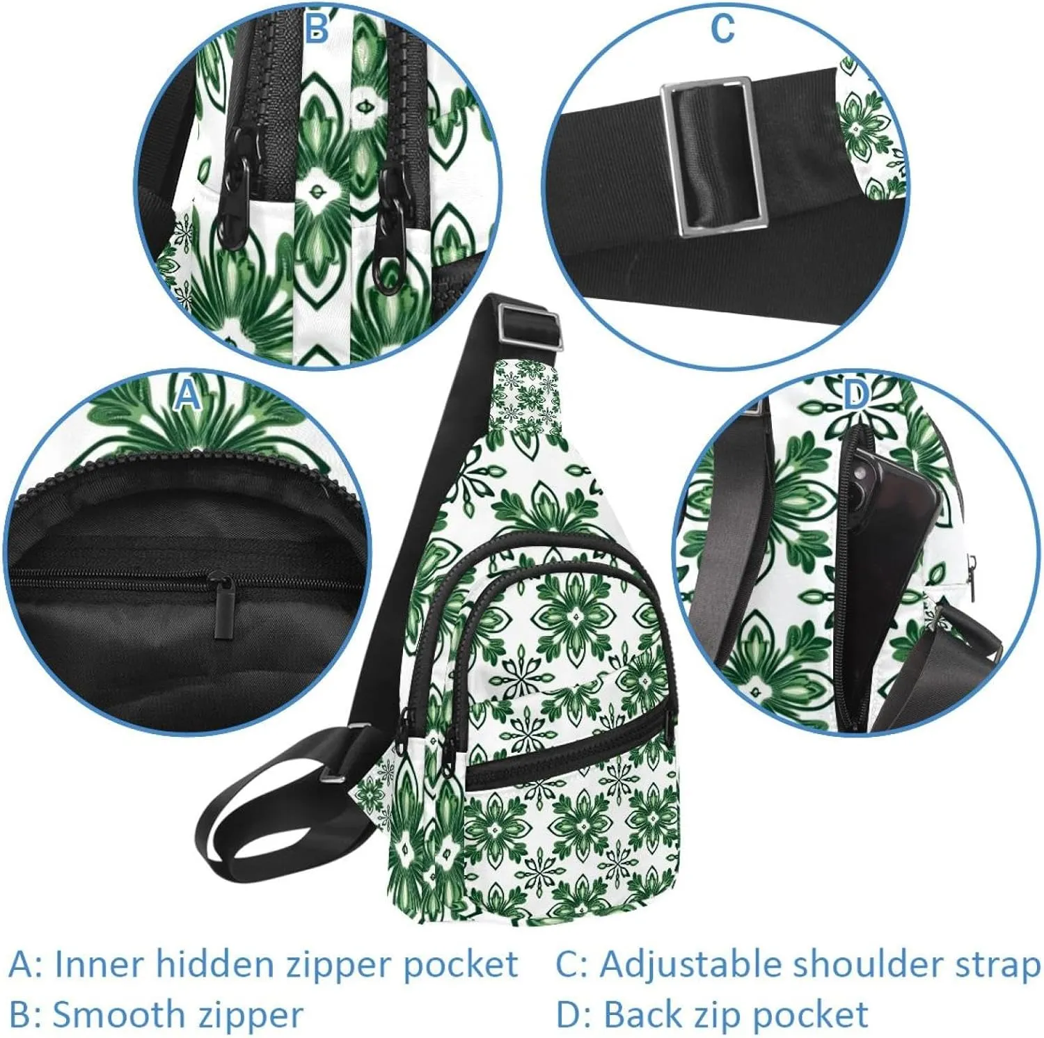 Crossbody Small Sling Bag Backpack for Women Men, clover pattern for St. Patricks Day (3) Chest Daypack Crossbody Travel Sports Hiking
