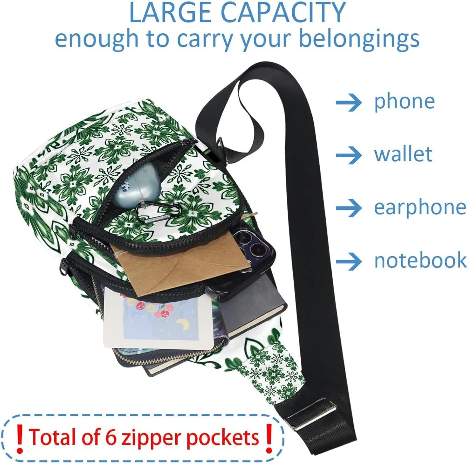 Crossbody Small Sling Bag Backpack for Women Men, clover pattern for St. Patricks Day (3) Chest Daypack Crossbody Travel Sports Hiking