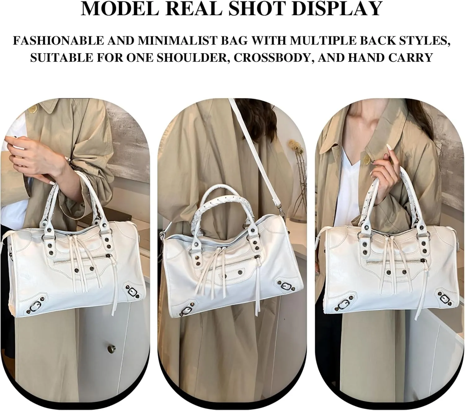 Crossbody Tote Bag for Women – Rivet Studded Hobo Shoulder Purse, Trendy Goth Work Boston Bag