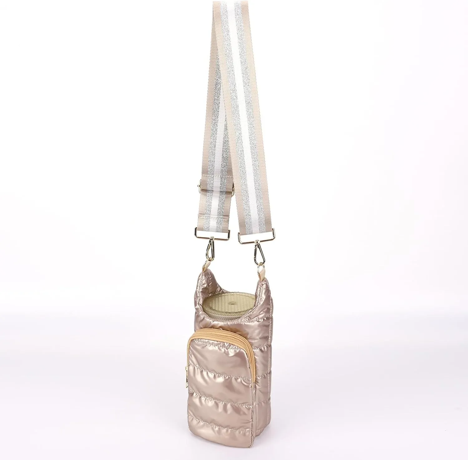 Crossbody Water Bottle Sling Bag, Puffer Water Bottle Holder with Strap, Lightweight Water Bottle Carrier Bag with Phone Pocket