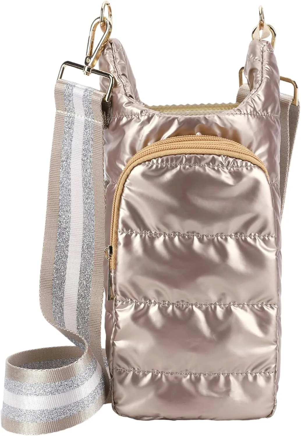 Crossbody Water Bottle Sling Bag, Puffer Water Bottle Holder with Strap, Lightweight Water Bottle Carrier Bag with Phone Pocket