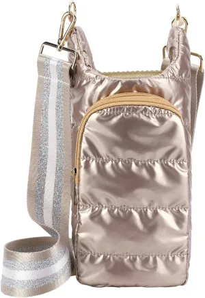Crossbody Water Bottle Sling Bag, Puffer Water Bottle Holder with Strap, Lightweight Water Bottle Carrier Bag with Phone Pocket