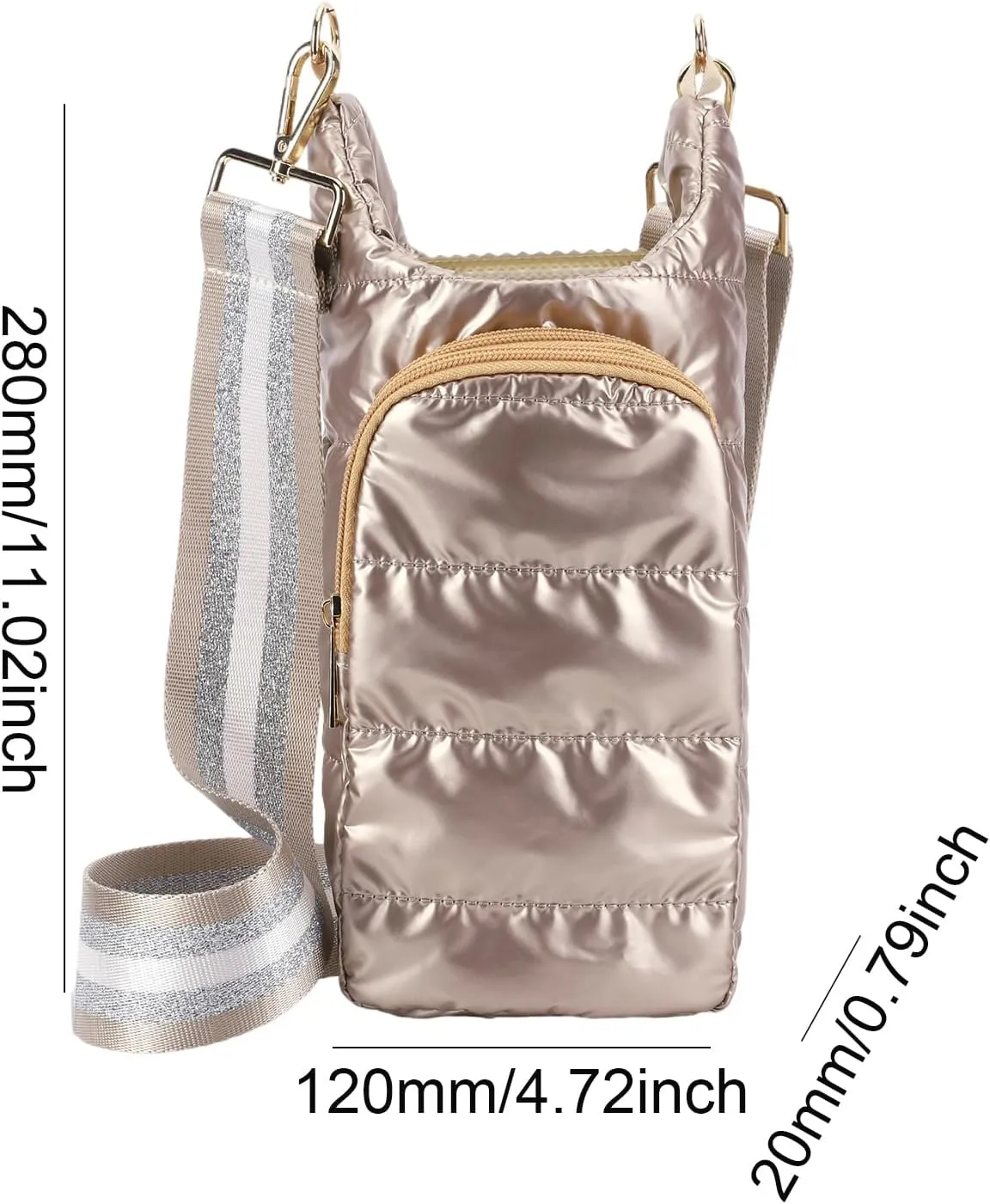 Crossbody Water Bottle Sling Bag, Puffer Water Bottle Holder with Strap, Lightweight Water Bottle Carrier Bag with Phone Pocket