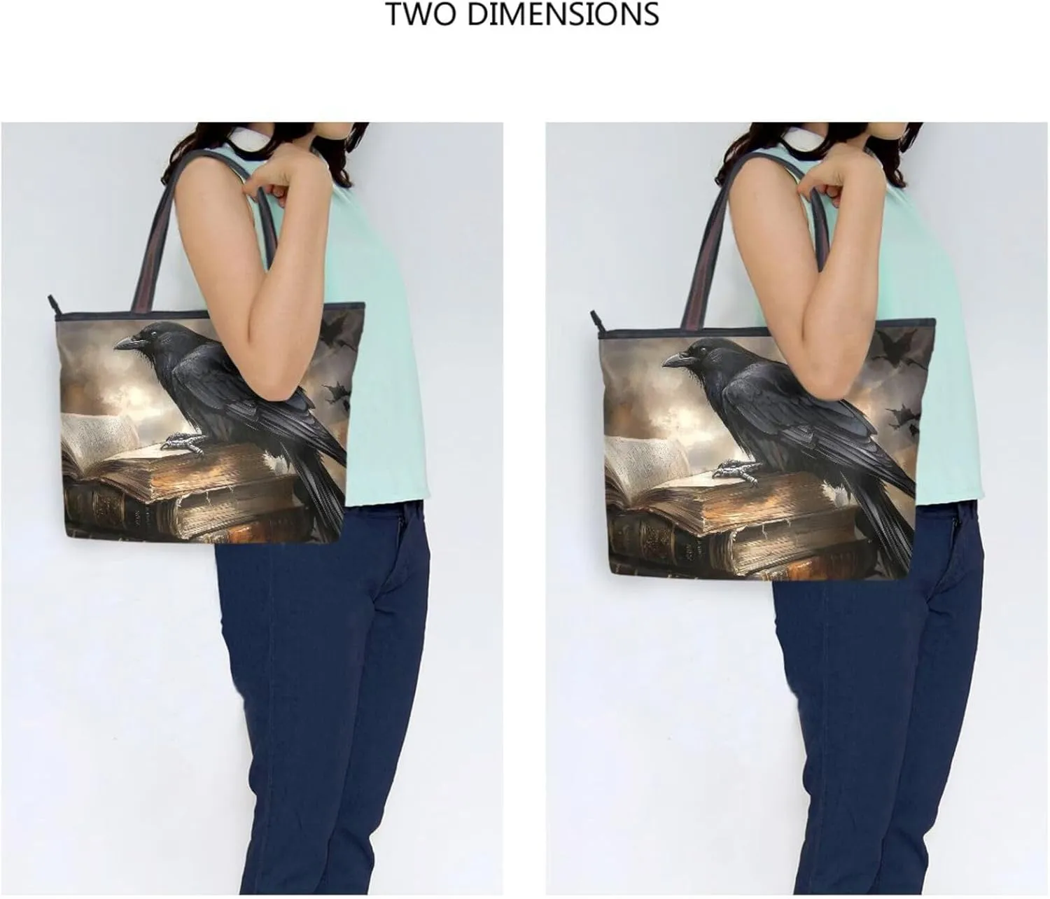 Crow Books Gothic Tote Bag for Women Durable Designer Handbag with Zipper for Daily Use Travel L