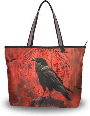 Crow Red Gothic Tote Bag for Women Durable Designer Handbag with Zipper for Daily Use Travel L