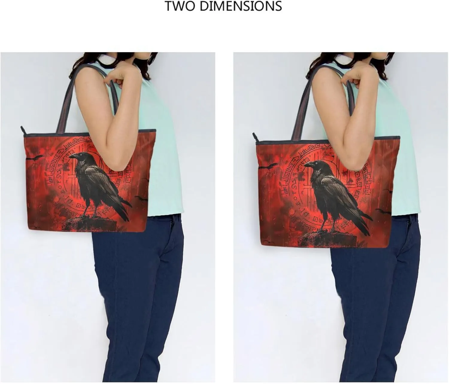 Crow Red Gothic Tote Bag for Women Durable Designer Handbag with Zipper for Daily Use Travel L