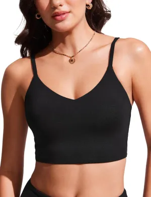 CRZ YOGA Women's Bikini Top Cropped V Neck Adjustable Spaghetti Straps Swimsuit Padded Athletic Bathing Suit