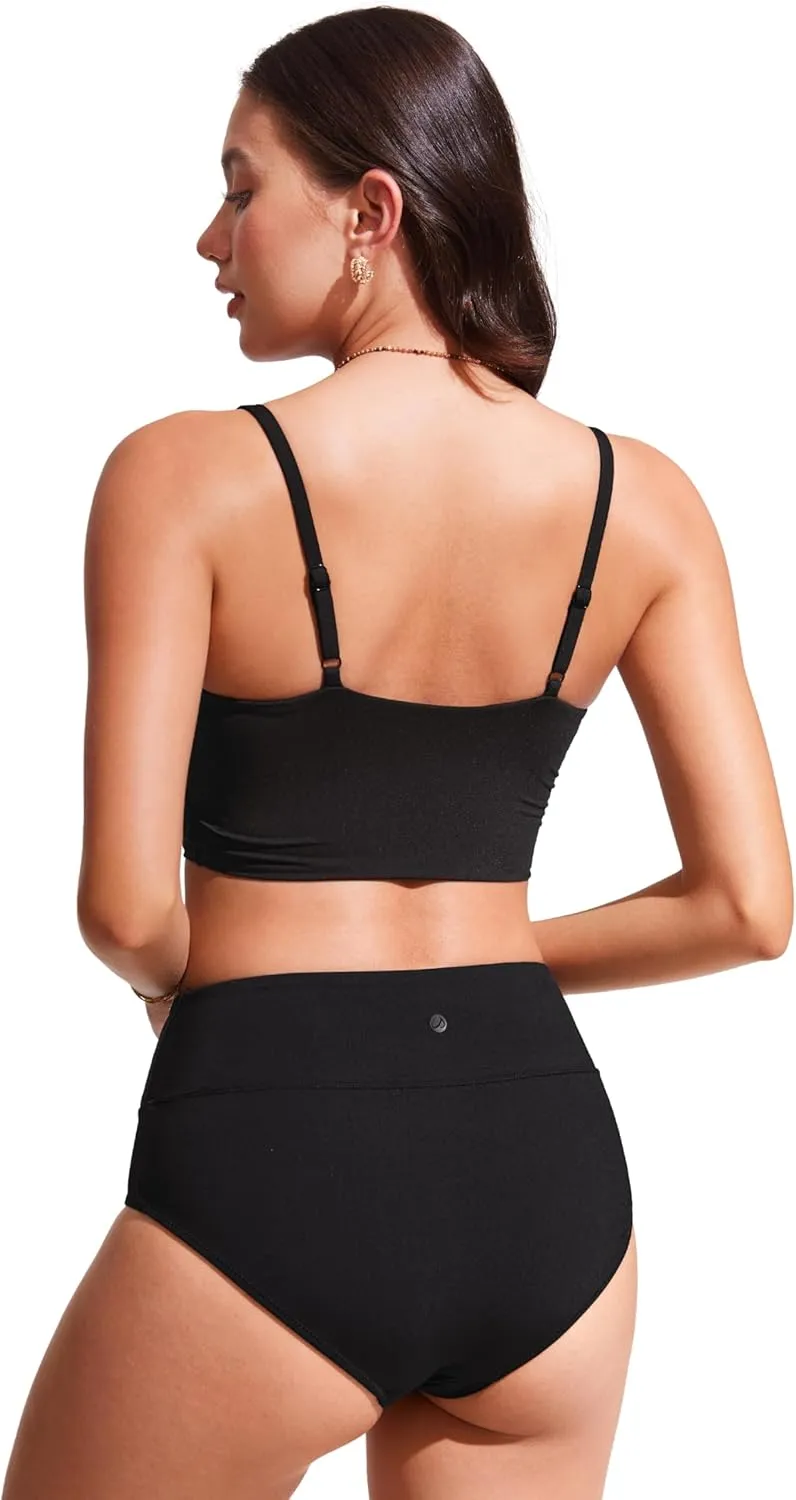 CRZ YOGA Women's Bikini Top Cropped V Neck Adjustable Spaghetti Straps Swimsuit Padded Athletic Bathing Suit