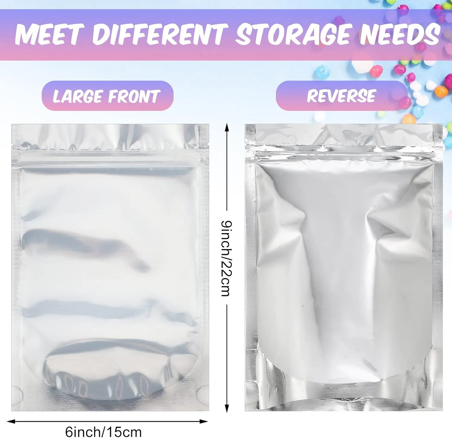 Ctosree 200 Pcs Stand Up Pouch Bags, Sealable Heavy Duty Clear Front with Aluminum Foil Back, Plastic Zipper Food Coffee Candy Storage, Reclosable Bags and Heat Sealable Food Storage (6" x 9")