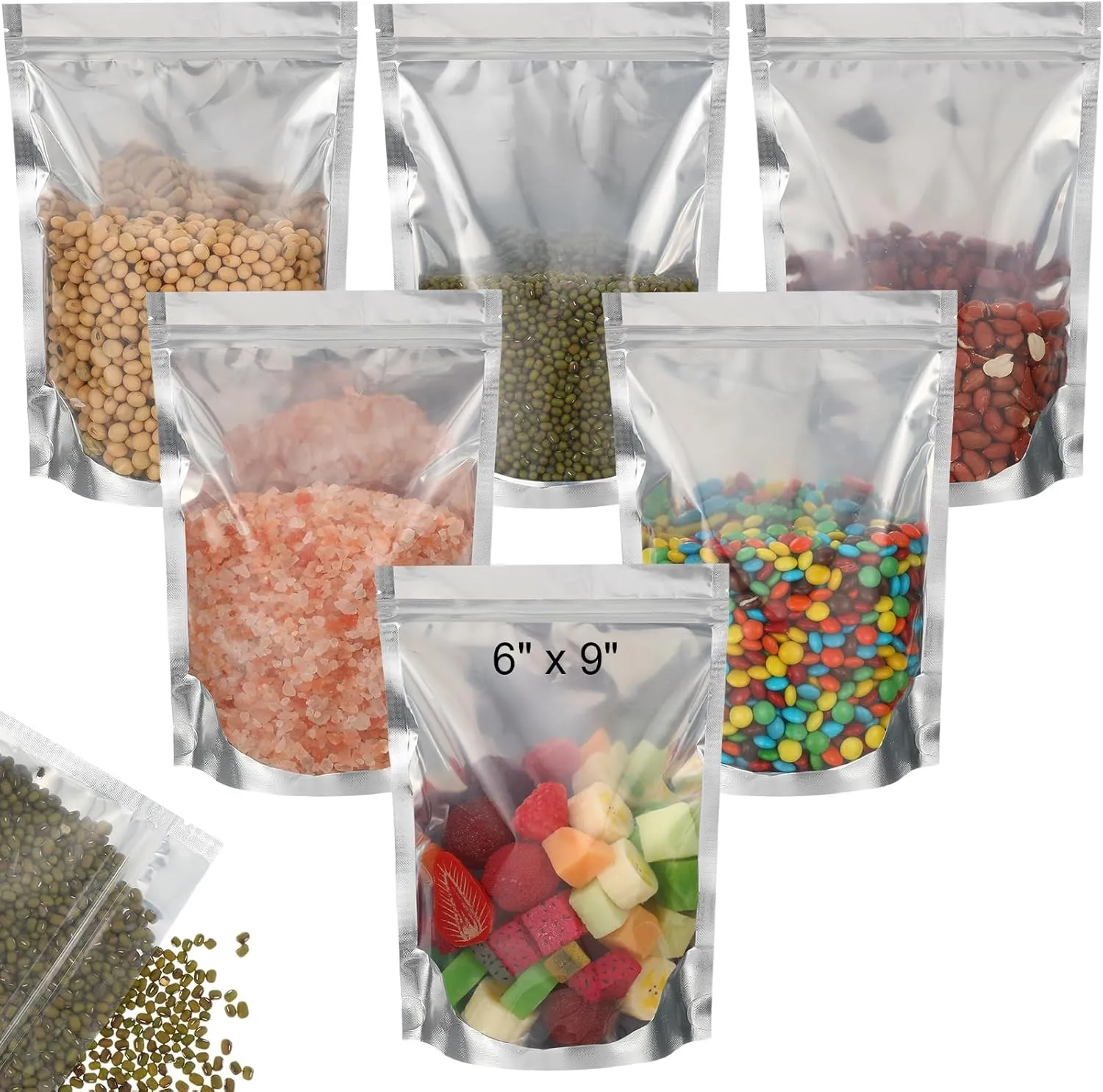 Ctosree 200 Pcs Stand Up Pouch Bags, Sealable Heavy Duty Clear Front with Aluminum Foil Back, Plastic Zipper Food Coffee Candy Storage, Reclosable Bags and Heat Sealable Food Storage (6" x 9")