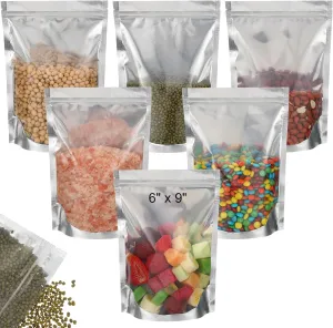Ctosree 200 Pcs Stand Up Pouch Bags, Sealable Heavy Duty Clear Front with Aluminum Foil Back, Plastic Zipper Food Coffee Candy Storage, Reclosable Bags and Heat Sealable Food Storage (6" x 9")
