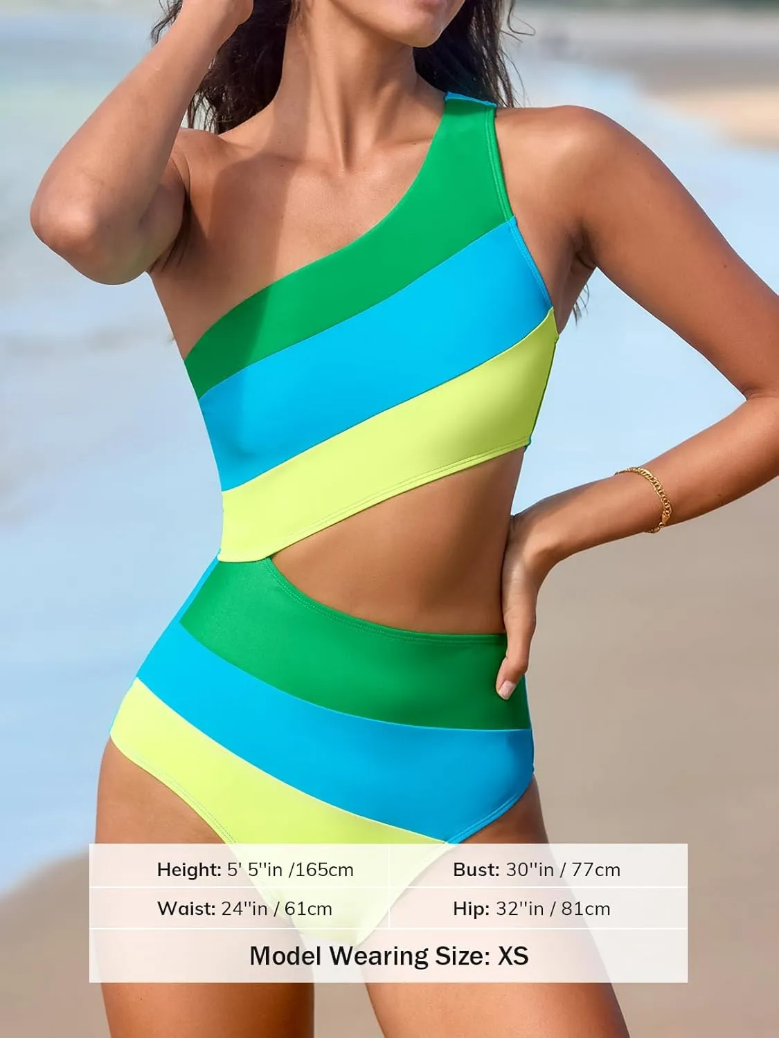 CUPSHE Women's One Piece Swimsuit One Shoulder Bathing Suit Cutout Color Block Swimwear