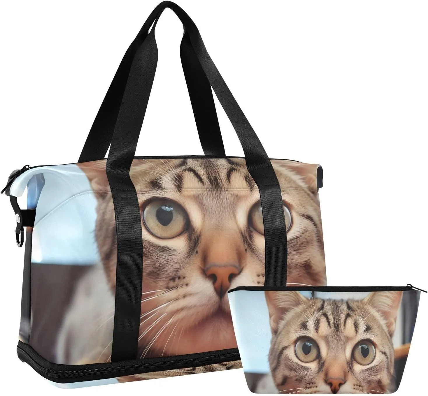 Curious Cat Gym Bag for Women Sport Travel Duffel Bag Shoulder Weekender Overnight Bags with Wet Pocket & Shoe Compartment