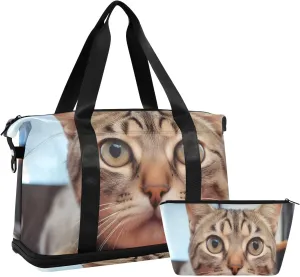 Curious Cat Gym Bag for Women Sport Travel Duffel Bag Shoulder Weekender Overnight Bags with Wet Pocket & Shoe Compartment