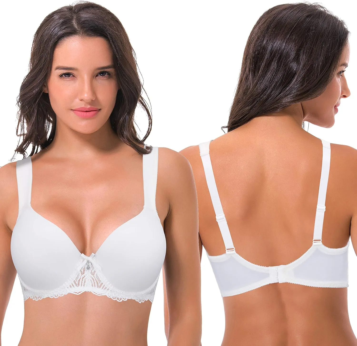 Curve Muse Women's Lightly Padded Underwire Lace Bra with Padded Shoulder Straps