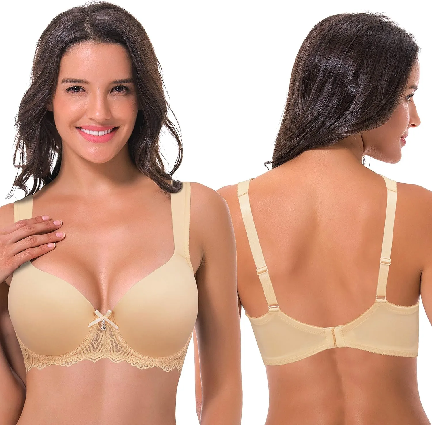 Curve Muse Women's Lightly Padded Underwire Lace Bra with Padded Shoulder Straps