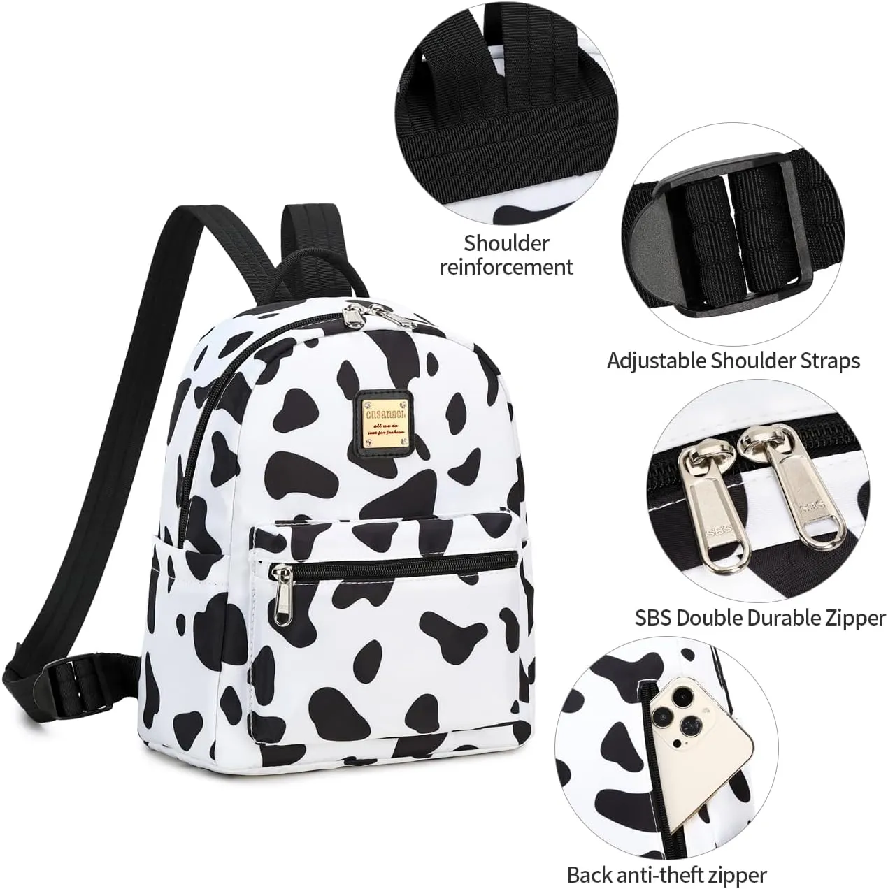 Cusangel Cow Small Purse Backpack For Women, Small Backpack,Mini Backpack Purse for Women Girls,10L little cute backpack,teen Girl work travel Shopping malls, farms, para daypack,mochila vaca pequeña