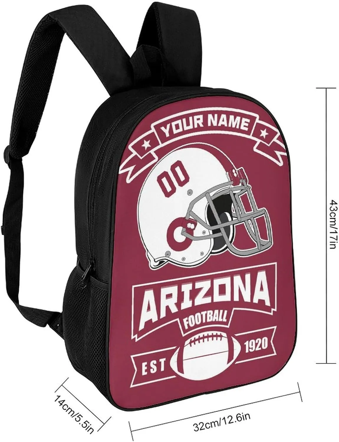 Custom Arizona Backpack Casual Canvas Bag High Capacity Add Peronalized Name Numbers Football Fan Gift for Boy Girl Men Women