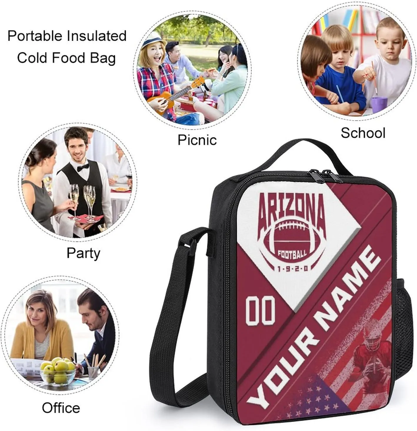Custom Arizona Backpack with Lunch Bag Pencil Case Personalized Name Number 3 Piece Set Gifts for Men Women