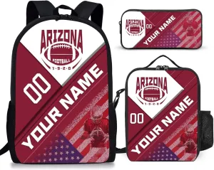 Custom Arizona Backpack with Lunch Bag Pencil Case Personalized Name Number 3 Piece Set Gifts for Men Women