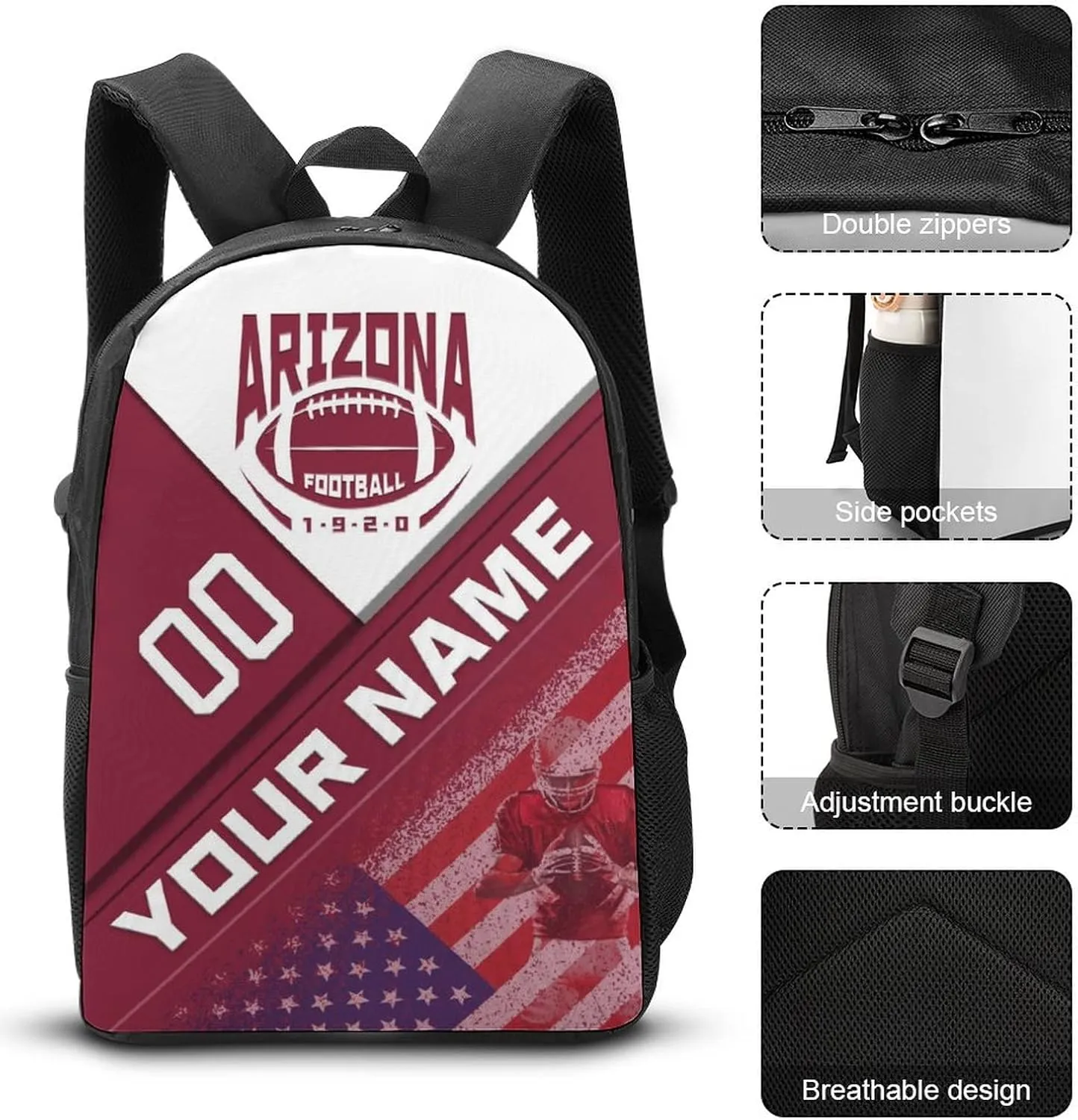 Custom Arizona Backpack with Lunch Bag Pencil Case Personalized Name Number 3 Piece Set Gifts for Men Women