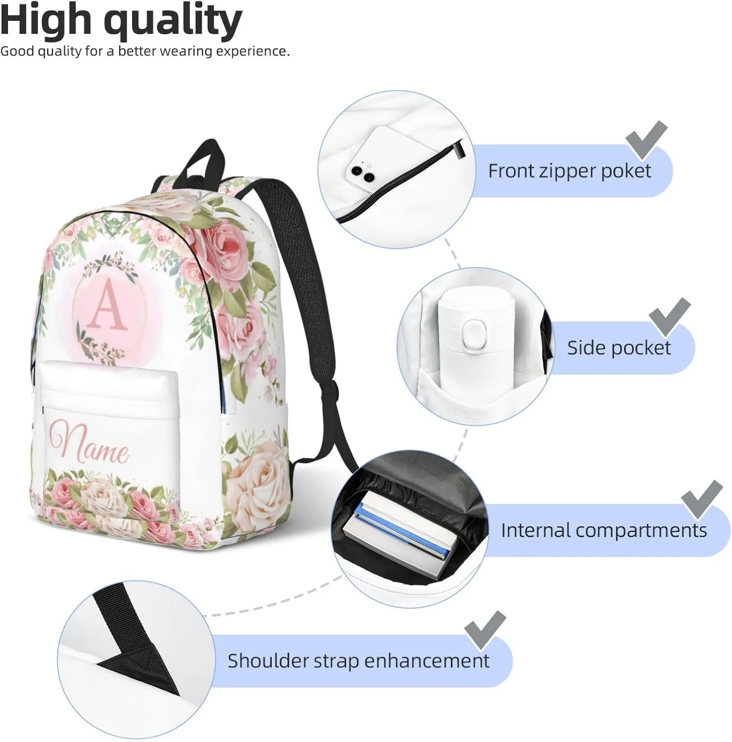 Custom Backpack for Men Women, Personalized Backpack with Name, Customized Casual Backpacks Gifts for Picnic Travel Camping Work 16in
