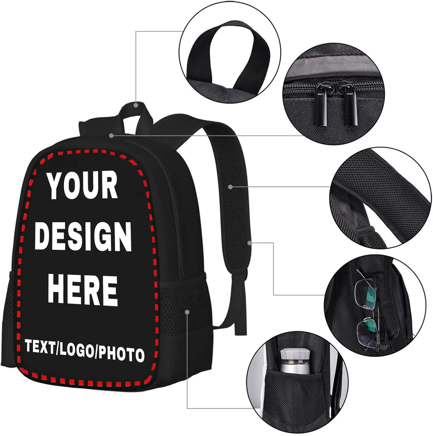 Custom Backpack for Mens Womens Personalized Backpacks with Photo Text Customize Casual Laptop Backpack for Travel Camping 17in