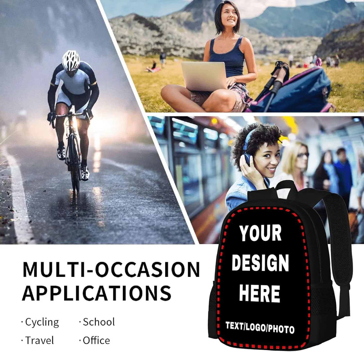 Custom Backpack for Mens Womens Personalized Backpacks with Photo Text Customize Casual Laptop Backpack for Travel Camping 17in