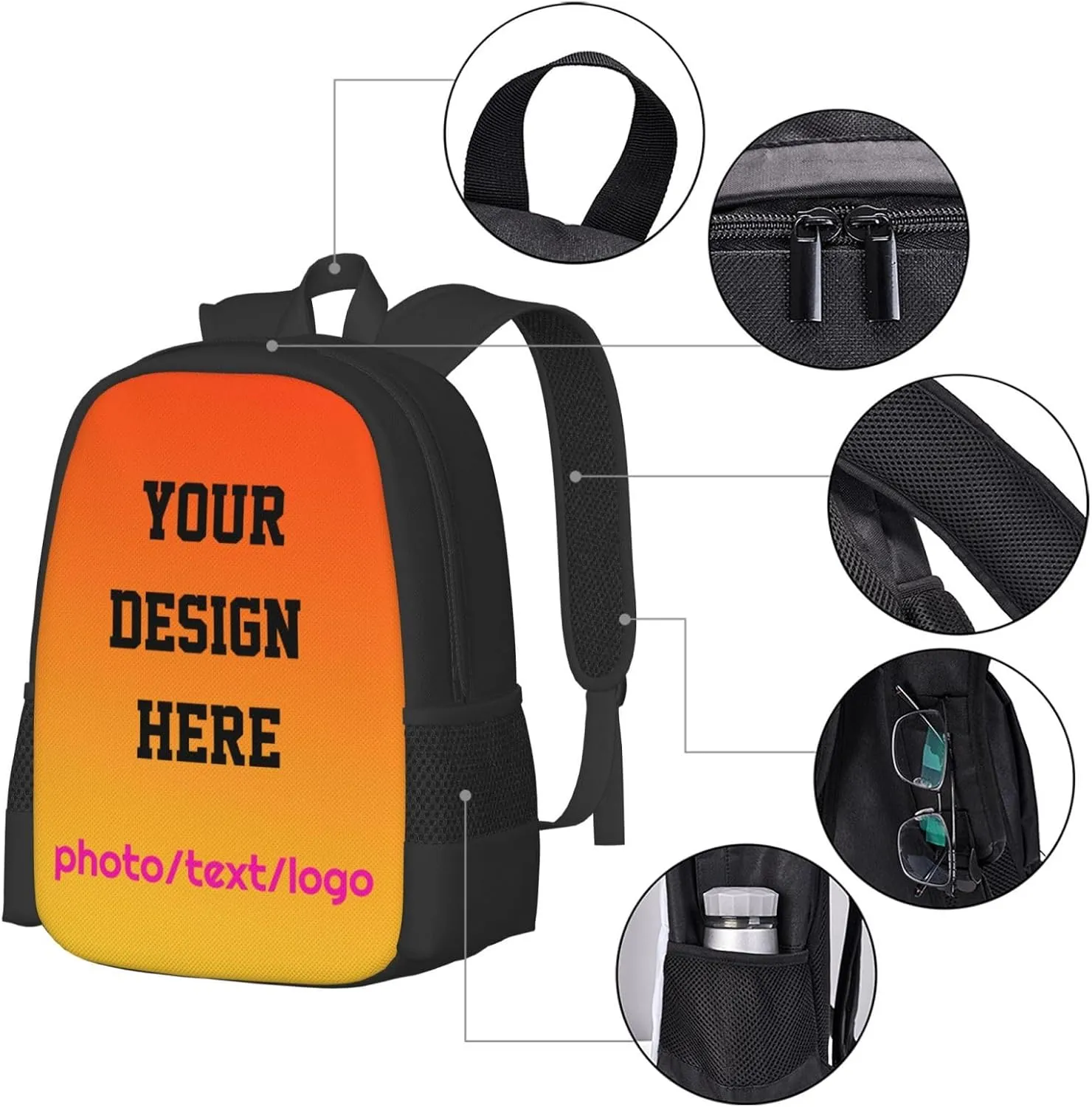 Custom Backpack For Women Men,Personalized Daypacks With Photo/Text/Logo Design,Customized Large Capacity Laptop Backpack,Casual Travel Computer Bag For Travel Camping