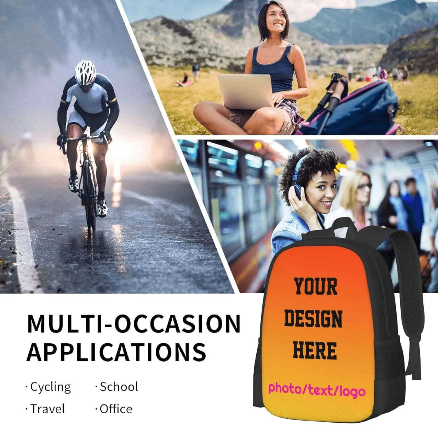 Custom Backpack For Women Men,Personalized Daypacks With Photo/Text/Logo Design,Customized Large Capacity Laptop Backpack,Casual Travel Computer Bag For Travel Camping