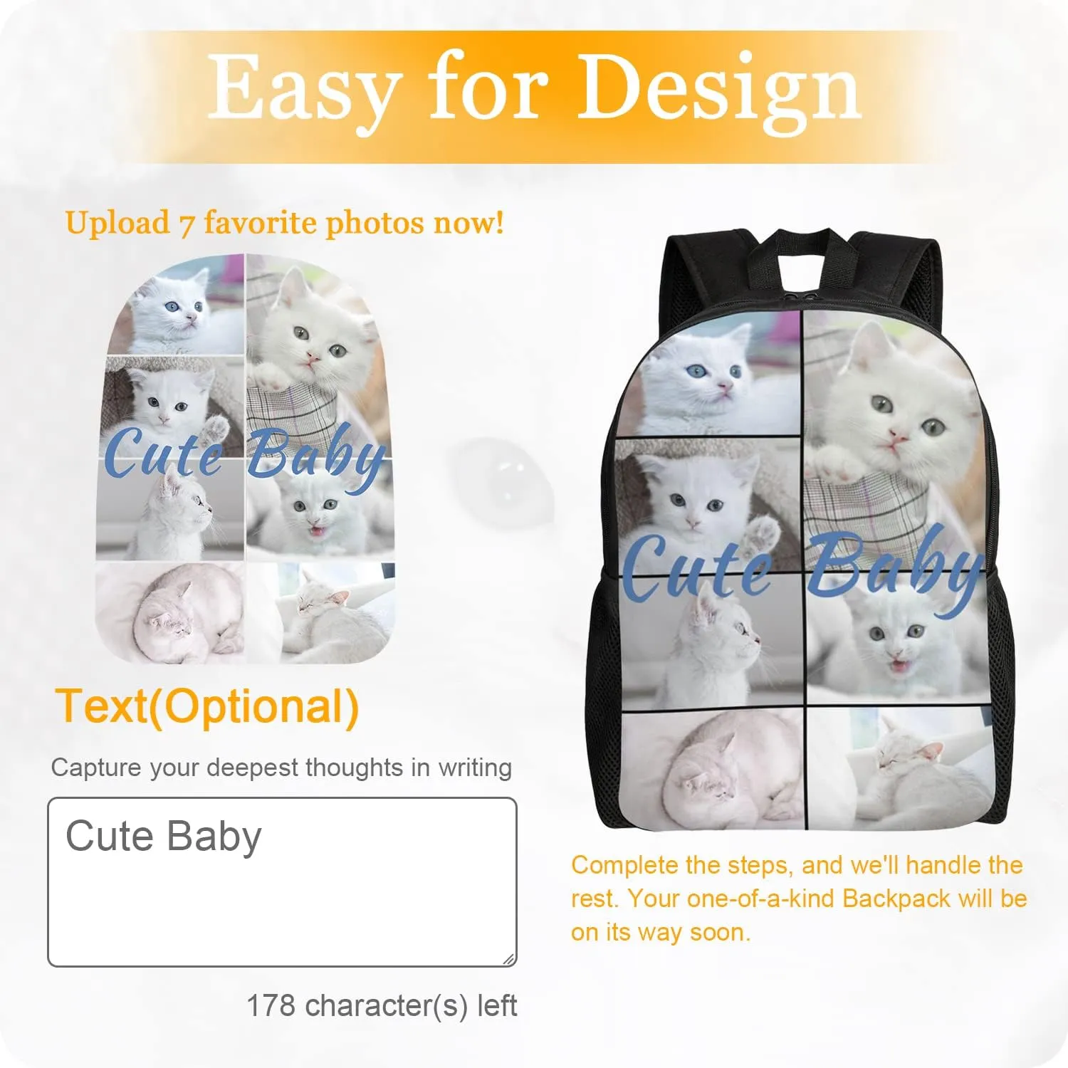 Custom Backpack Personalized Backpack with 1-9 Photo Customize Your Image Text Name Logo Waterproof Laptop Bag (7 Photos)