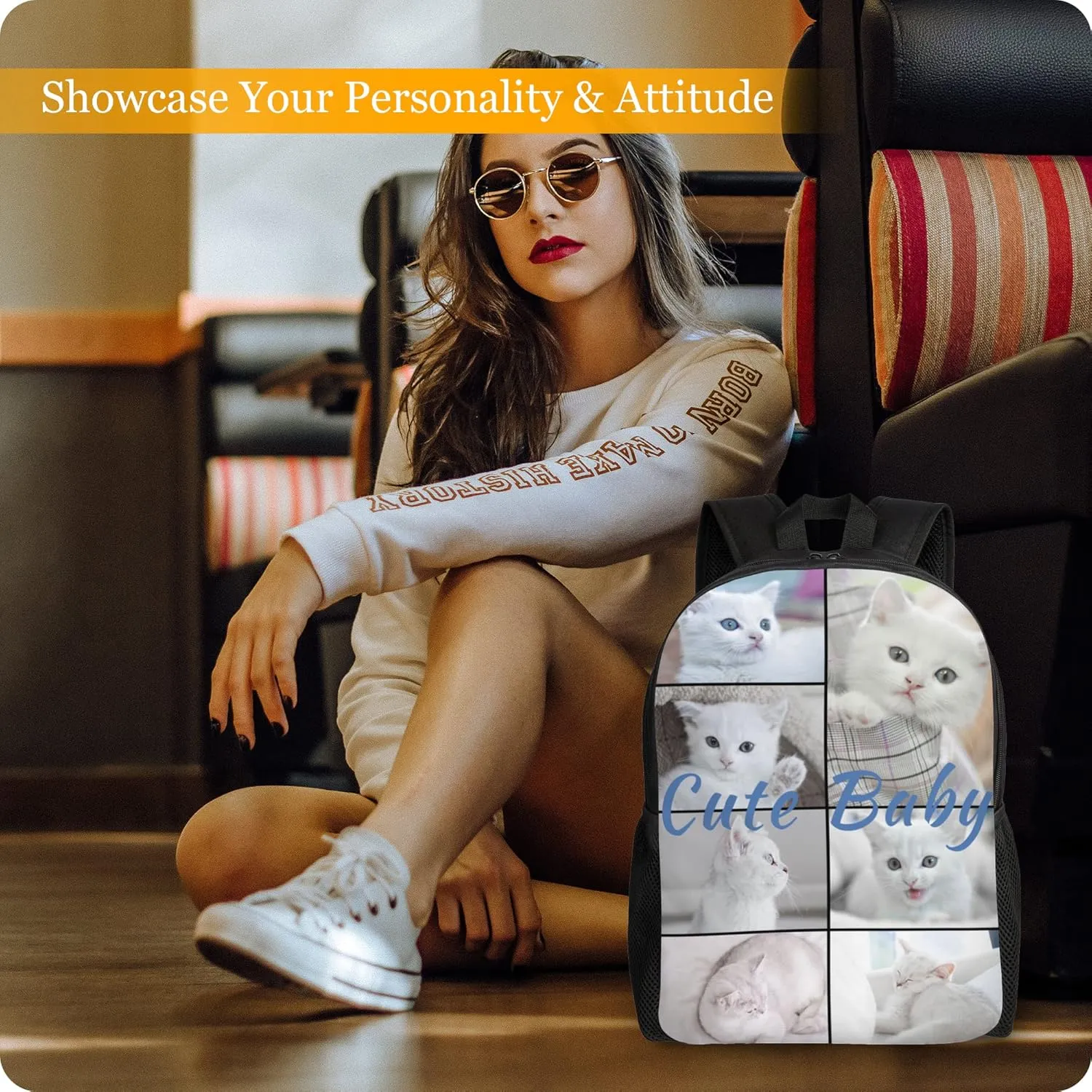 Custom Backpack Personalized Backpack with 1-9 Photo Customize Your Image Text Name Logo Waterproof Laptop Bag (7 Photos)