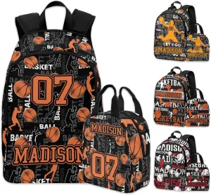 Custom Backpacks Lunch Bag for Boys, Personalized Kids Bookbag School Bag for Preschool Kindergarten with Name Back to School Basketball Travel Bag Back Pack