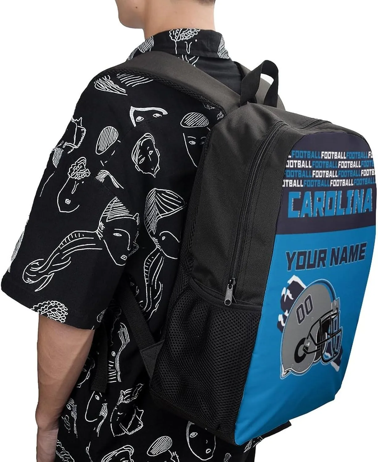 Custom Carolina Backpack Personalized Name Number 17 Inch Large Capacity Laptop Bag Travel Daypack for Men Women Boys Gifts